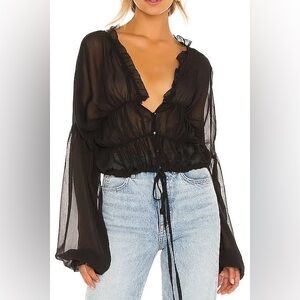SNDYS Black Sheer Blouse Women’s Bali Top in Black Long Sleeve size 2